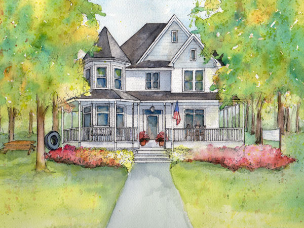Watercolor Painting From Photo Home Portraits By Mary Frances Smith