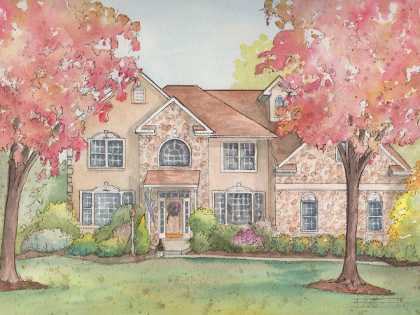 Commissioned watercolor home portrait
