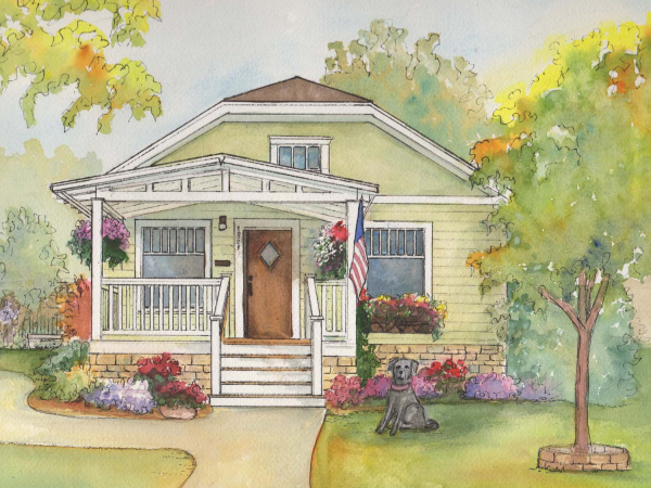 Custom watercolor house portrait      11"x 14"