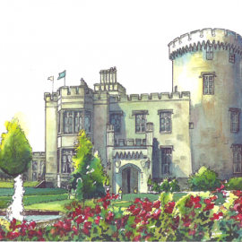 Watercolor Wedding Venue Portrait Castle