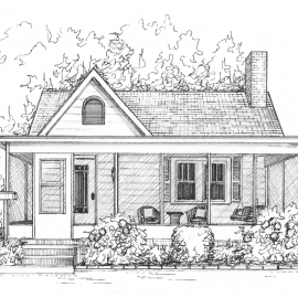 Home portrait drawn in ink