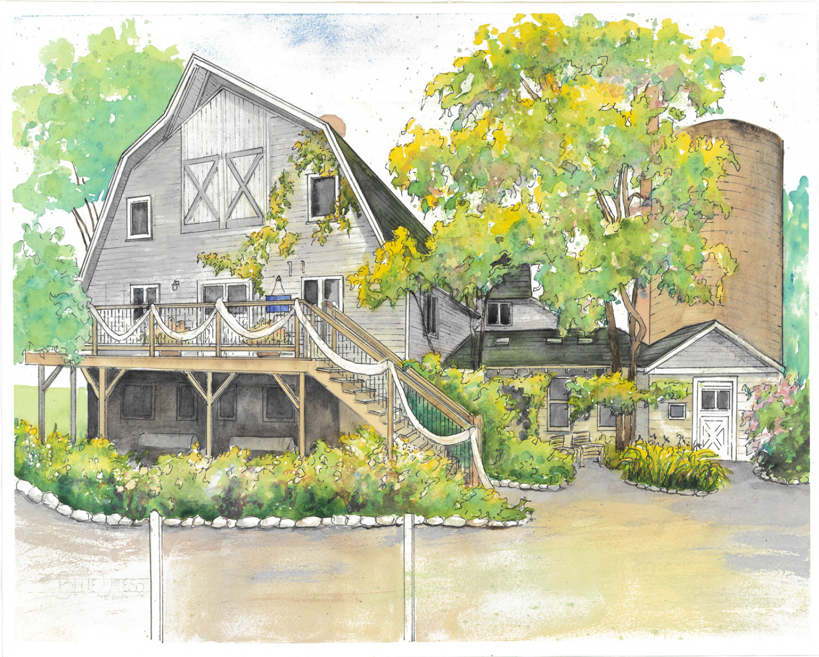 Watercolor Wedding Venue Portrait | Home Portraits by Mary Frances