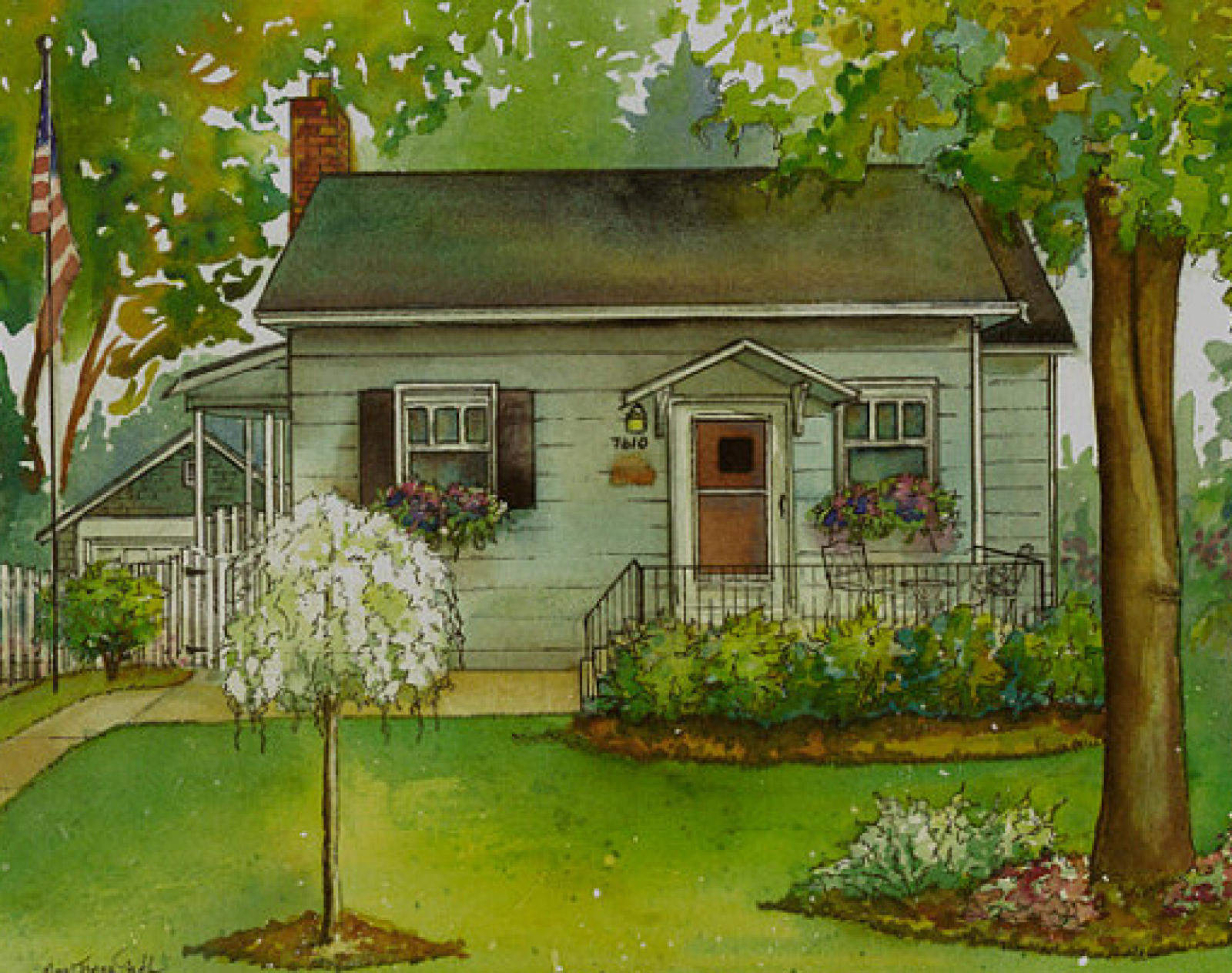 Home portrait in watercolor and ink  Home Portraits by Mary Frances Smith